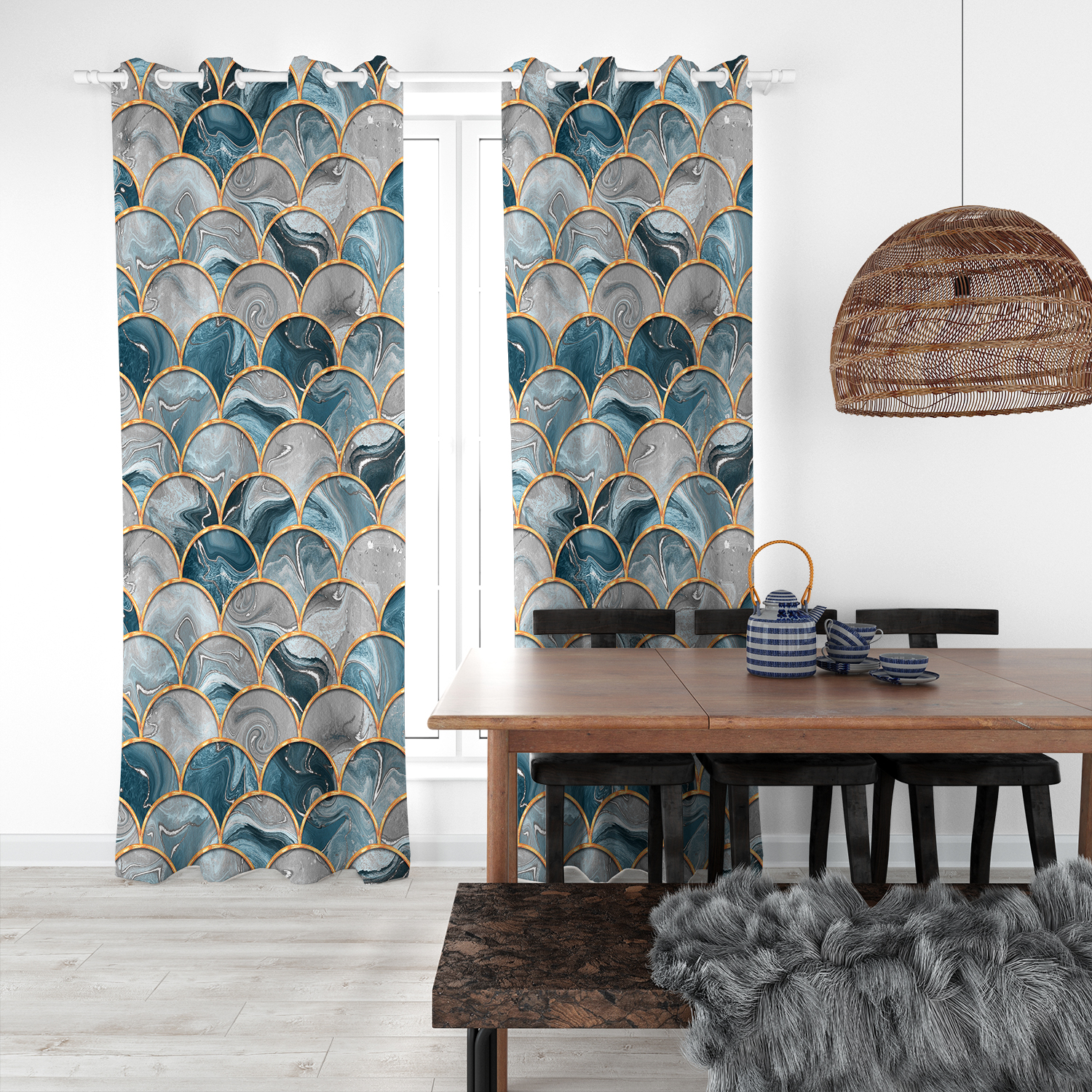 پرده مدل هازان چاپی  طرح مدرن سایز 280x140 سانتی متر