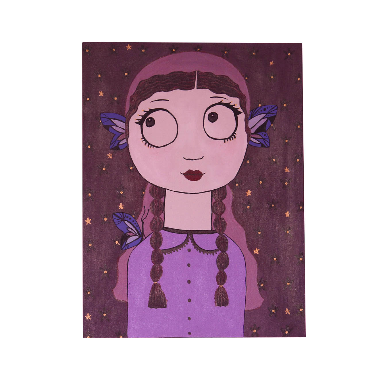 تابلو نقاشی اکریلیک طرح دخترک و پروانه ها