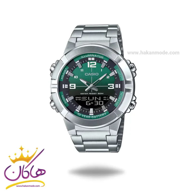 ساعت کاسیو مردانه فلزی دو زمانه صفحه سبز AMW-870DA-3AVDF