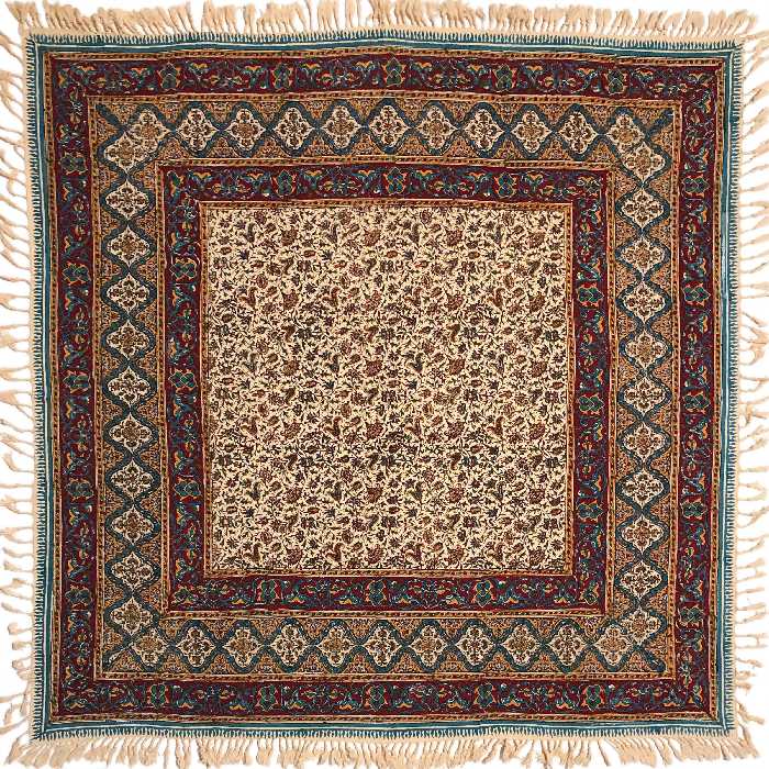 رومیزی قلمکار ممتاز اصفهان اثر عطريان طرح شیپوری مدل G116سایز ۱۰۰*۱۰۰ سانتی متر