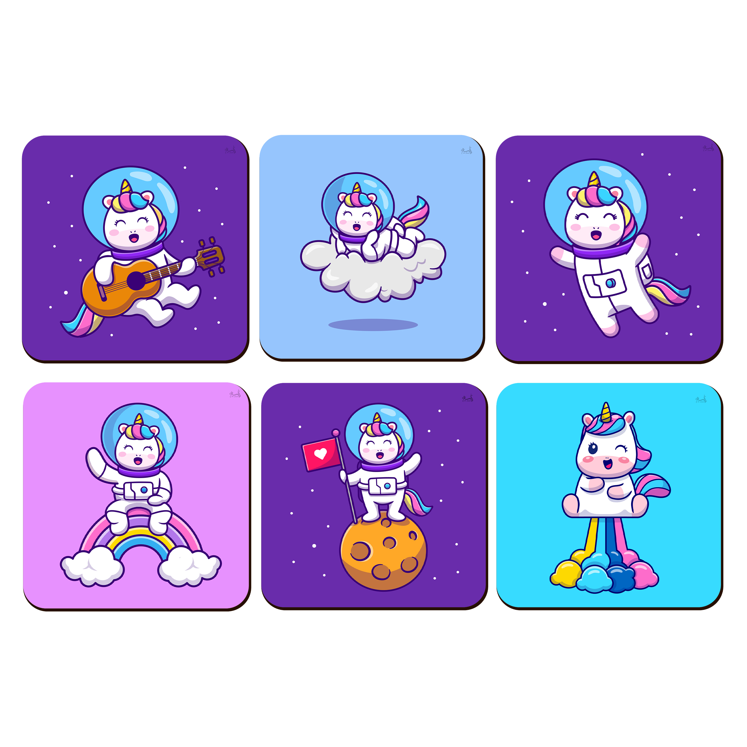 زیر لیوانی لوکسینو مدل یونی کورن فضانورد مجموعه 6 عددی