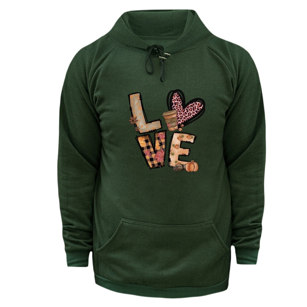 هودی زنانه مدل LOVE رنگ یشمی