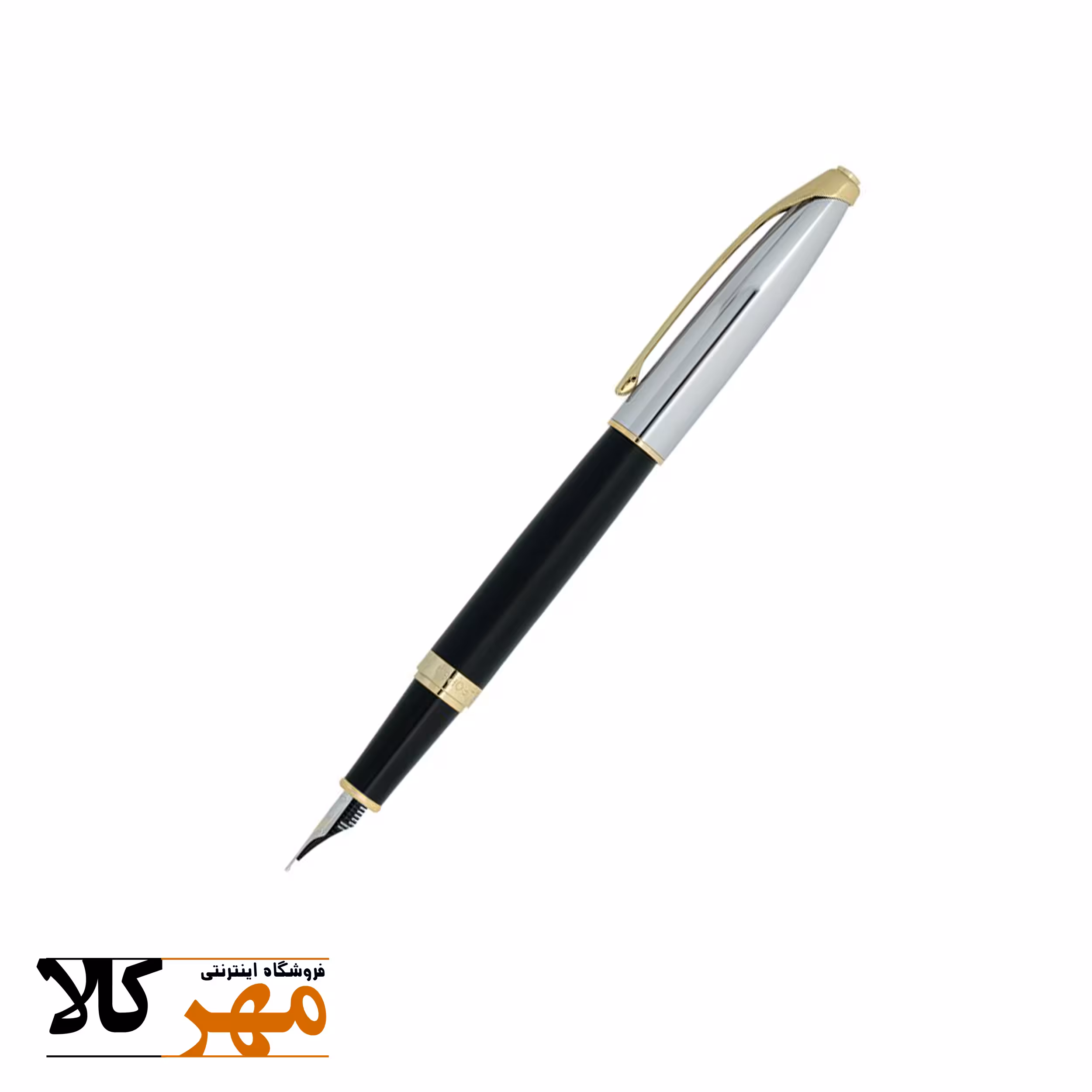 قلم خودنویس نیمه کروم مشکی مات گیره زرد EUROPEN مدل RING