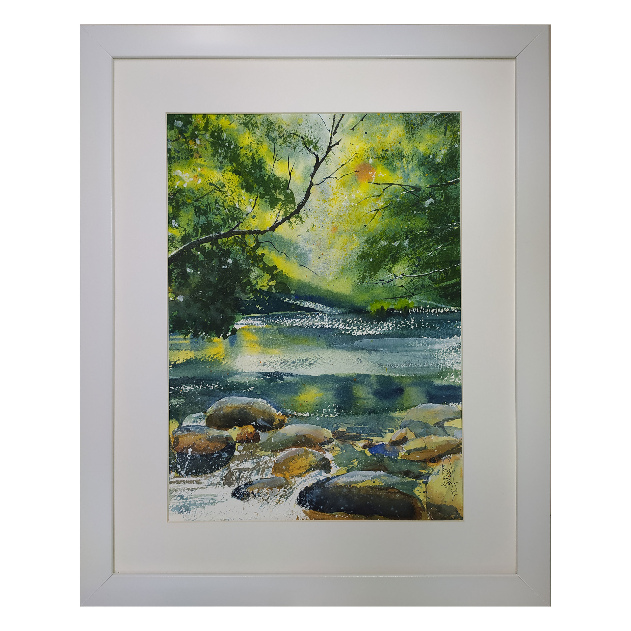 تابلو نقاشی آبرنگ طرح رودخانه جنگلی کد 53