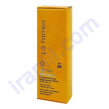 کرم ضد آفتاب و ضد لک بی رنگ مخصوص پوستهای خشک و معمولی SPF 30 لافارر 40میلی لیتر