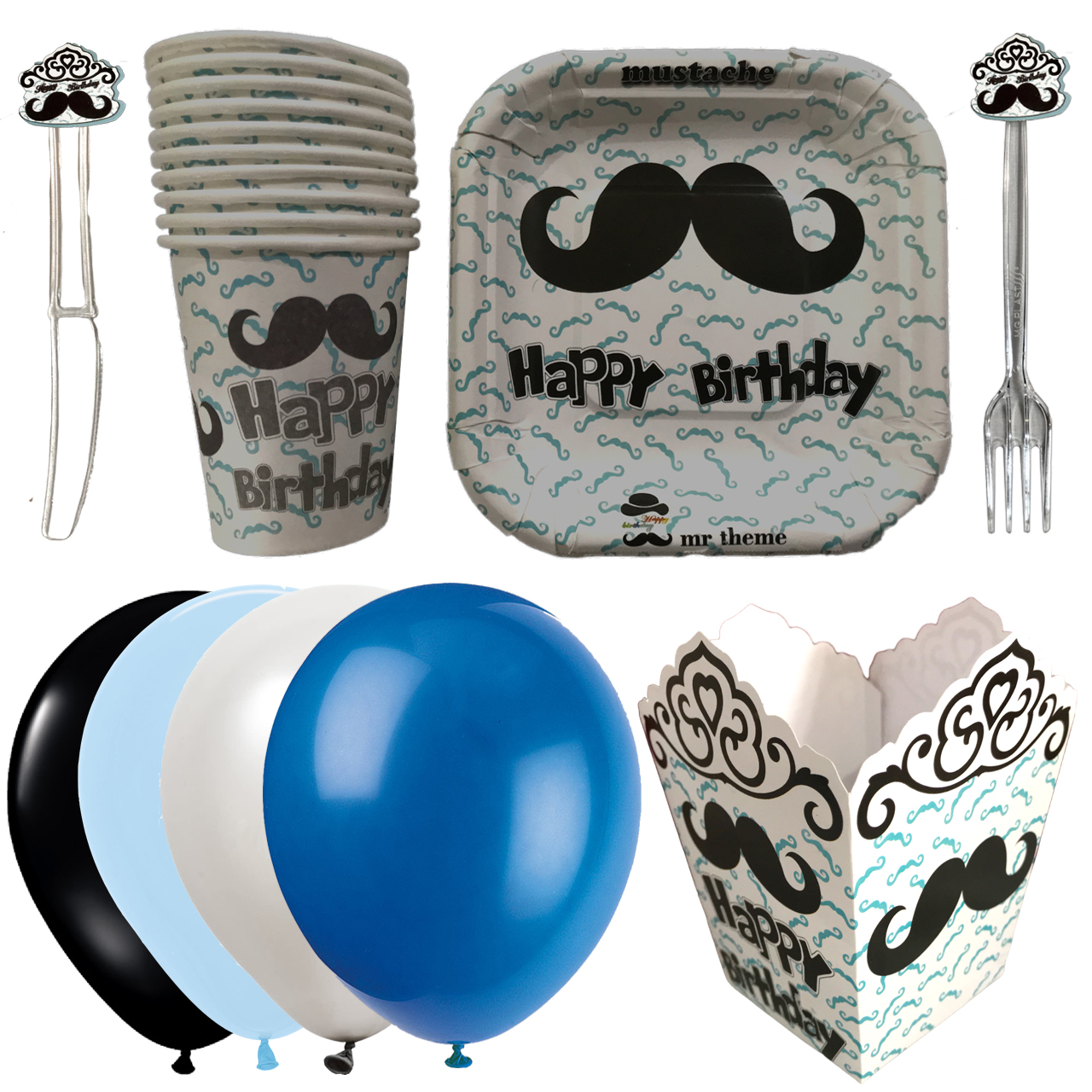 مجموعه 70 عددی تم تولد مستر تم طرح سبیل سوپر پلاس