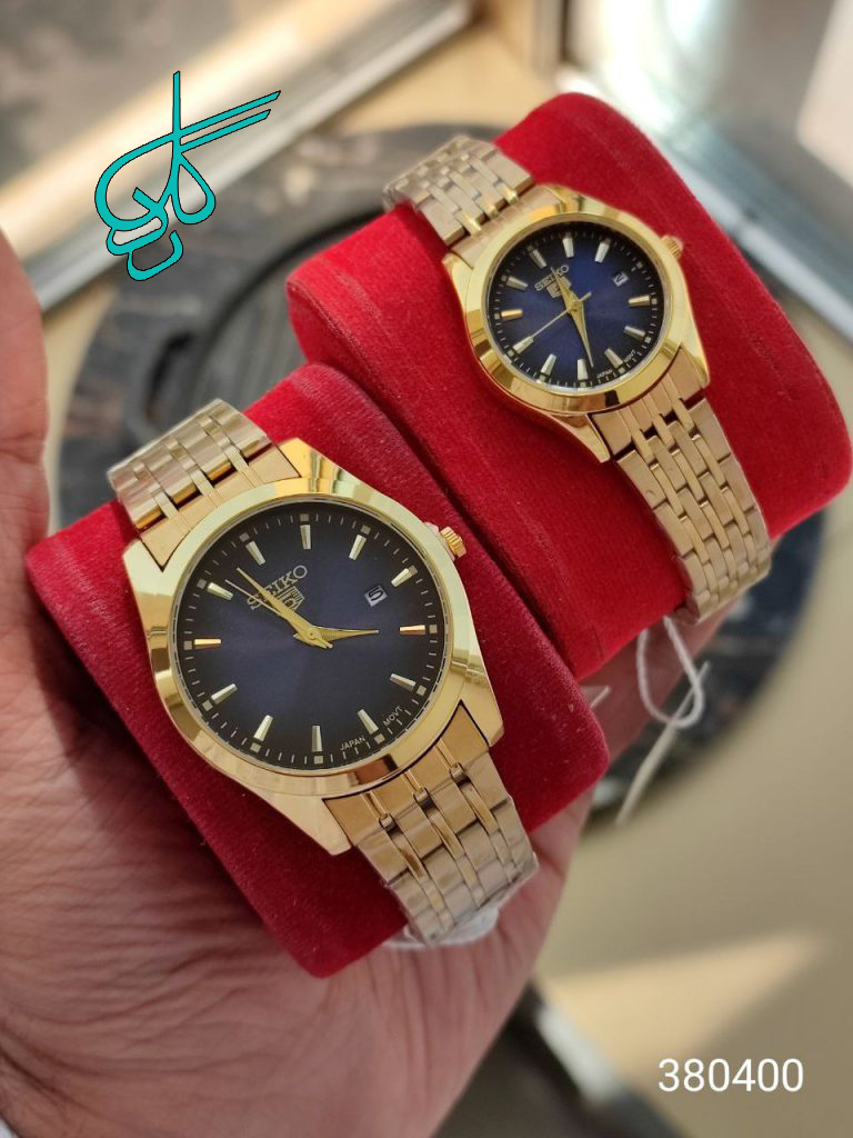 خرید ست زنانه و مردانه فلزی سیکو قفل ضامن دار کیفیت عالی تقویم دار کد 2115087 - ردگل
