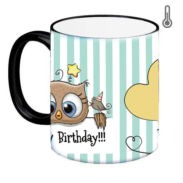 ماگ حرارتی طرح تولدت مبارک مدل جغد پسر