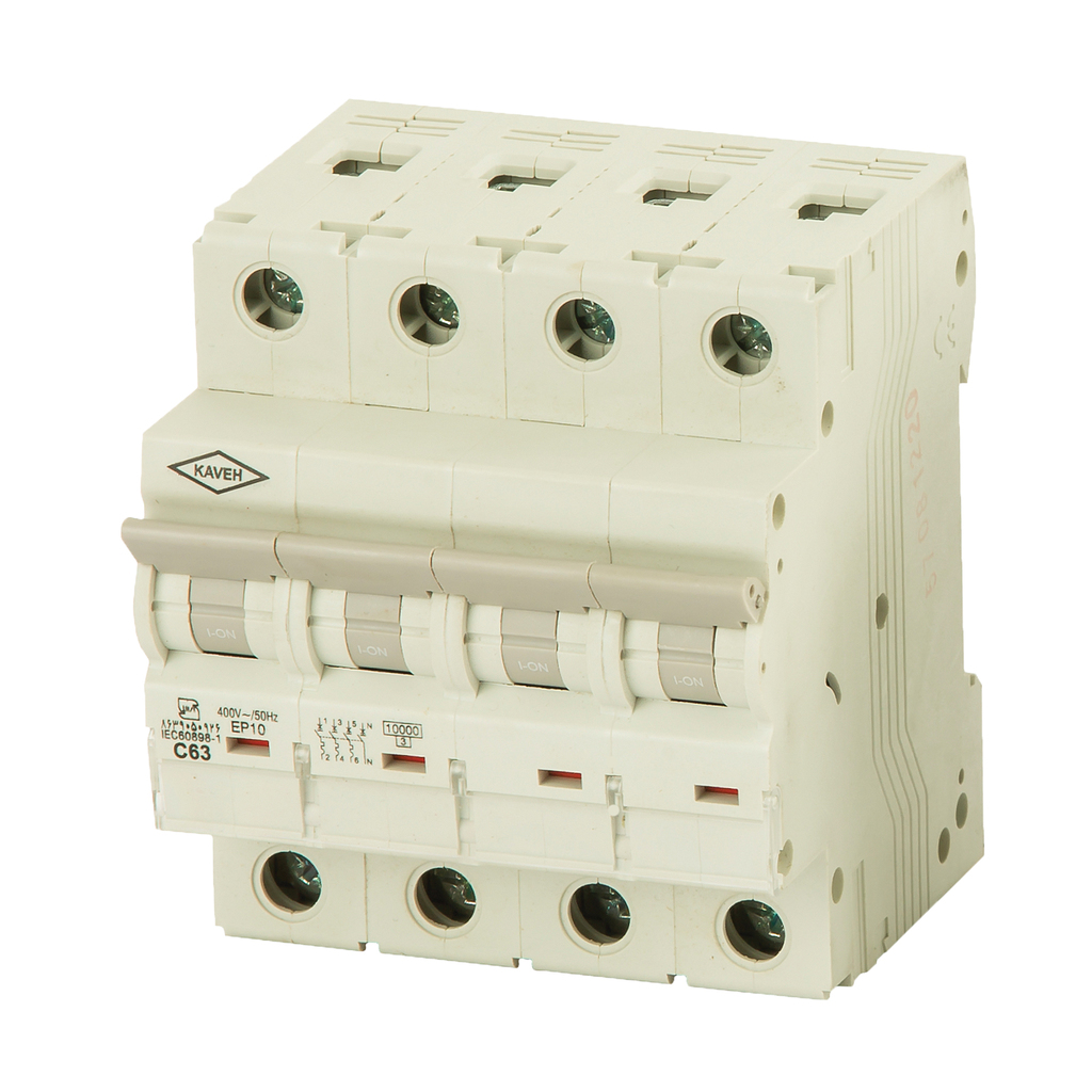 کلید مینیاتوری 63 آمپر سه فاز و نول AC الکترو کاوه کد 63A-10KA-3P+1
