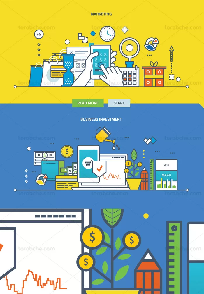 وکتور طرح فلت مفهومی مارکتینگ و سرمایه گذاری - گرافیک با طعم تربچه