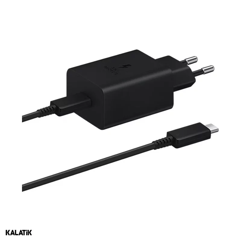 شارژر دیواری 45W سامسونگ اصلی مدل EP-T4510 فست PD تک پورت دو پین به همراه کابل USB-C به USB-C-شارسل