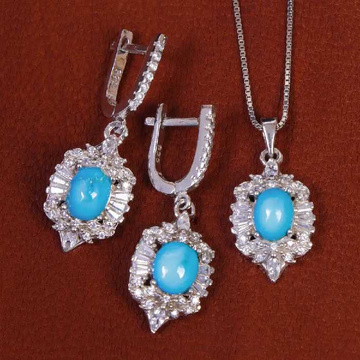 نیم ست فیروزه زنانه کد 17406 - جواهری مشاهیر