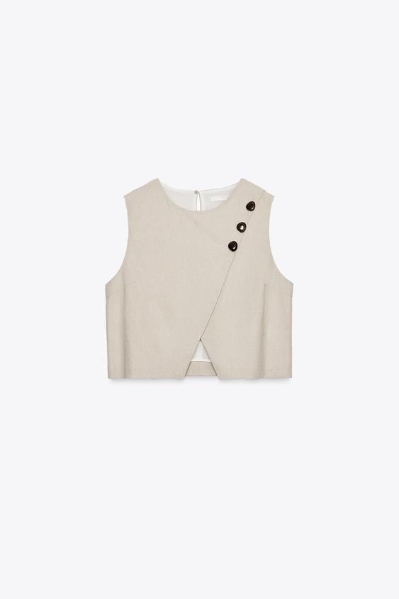 تاپ زنانه زارا SHORT CROSSOVER LINEN BLEND TOP | تهران زارا TehranZara