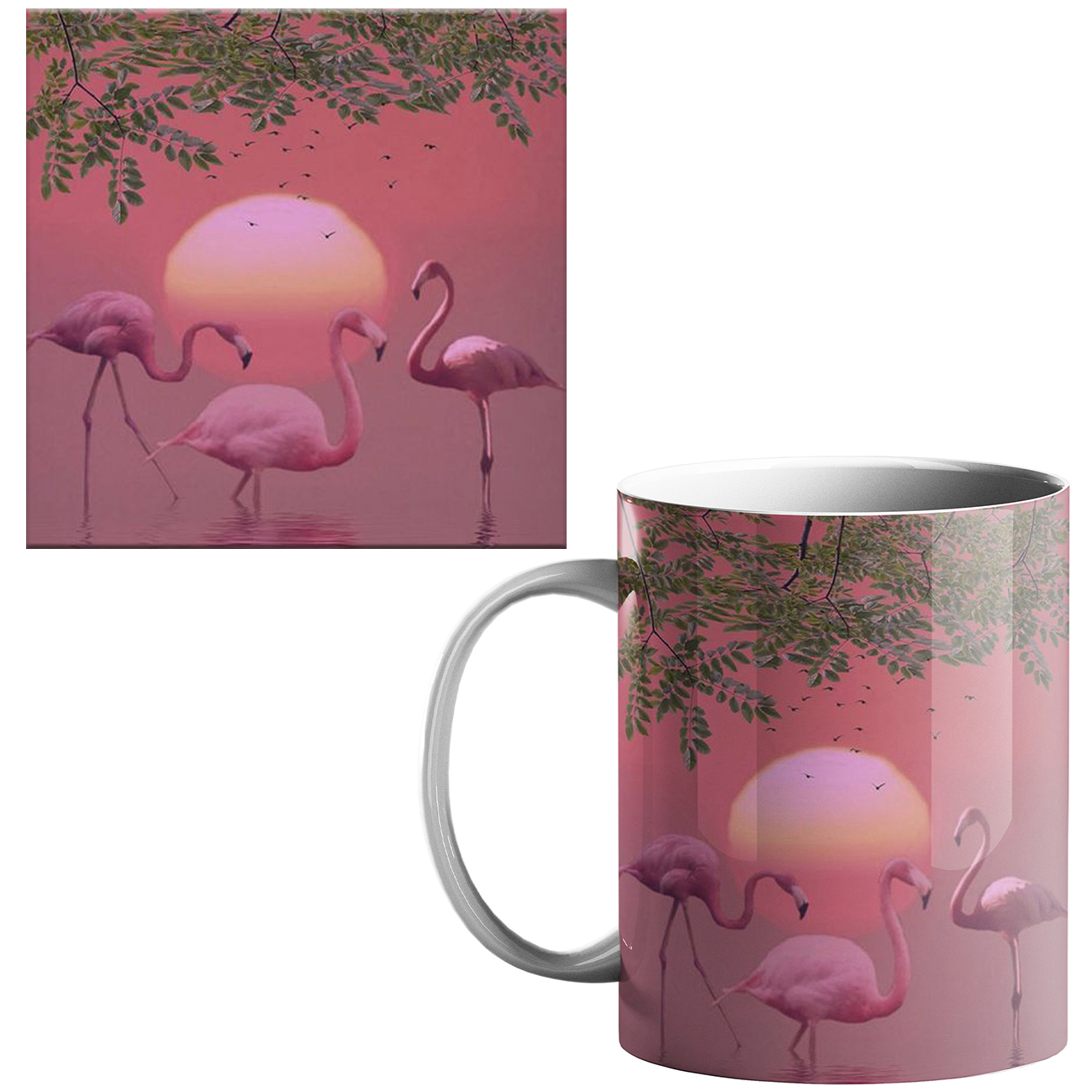 ماگ طرح فلامینگو کد 01 به همراه زیر لیوانی