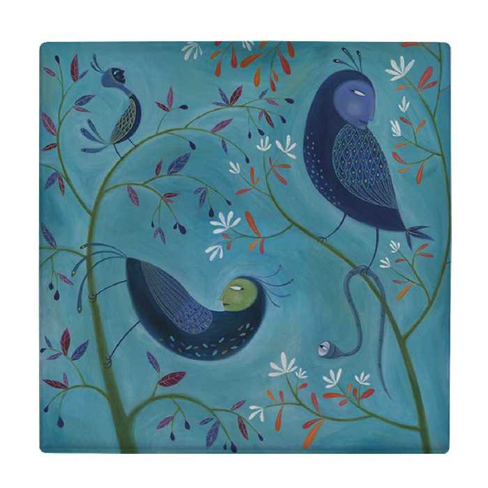  کاشی کارنیلا طرح پرنده روی شاخه گل کد wkk3251