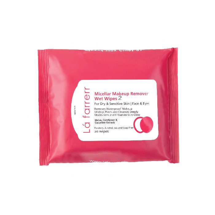 دستمال مرطوب پاک کننده آرایش پوست خشک و حساس بسته 20 عددی کد 2 لافارر