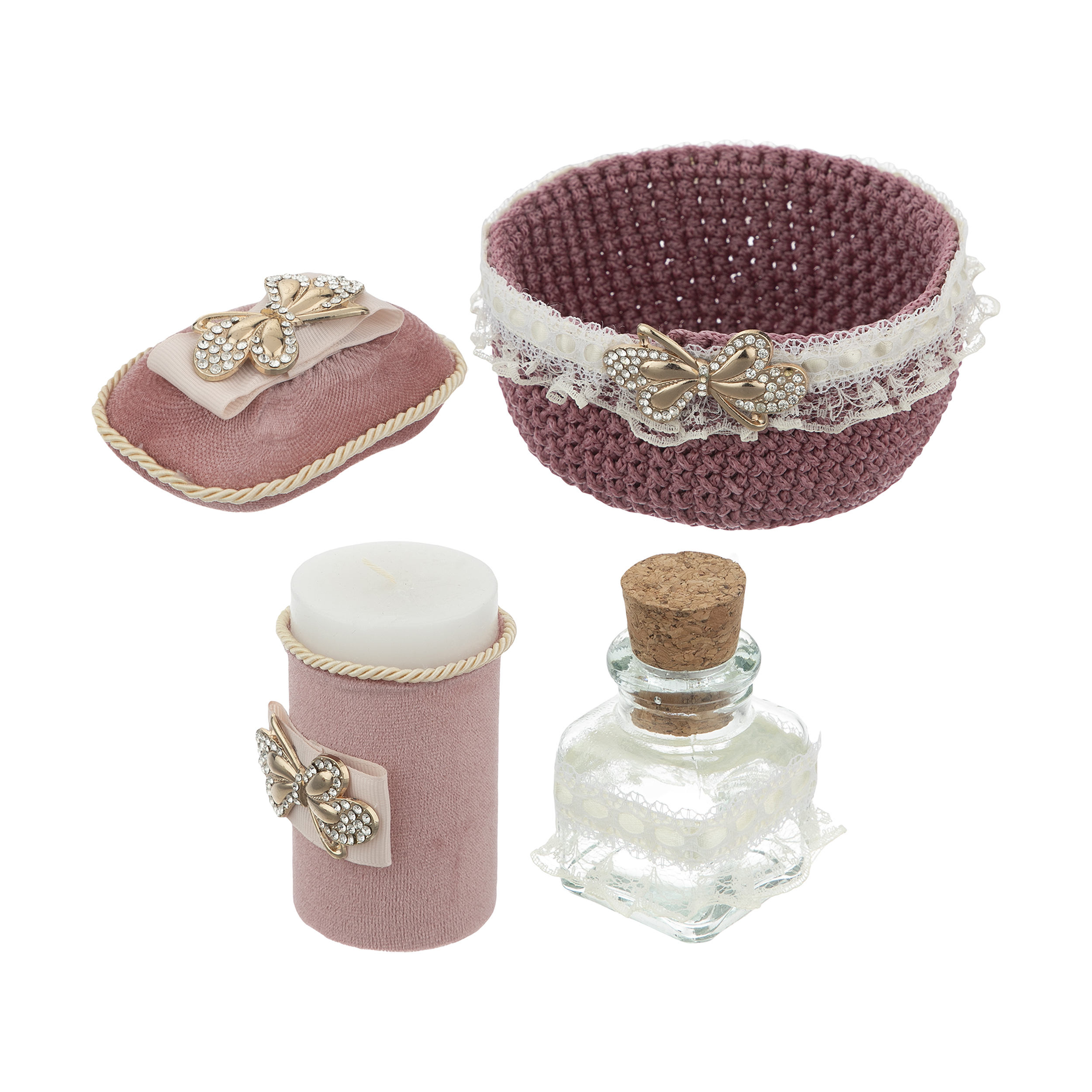 ست هدیه عروس و داماد طرح پروانه کد 017