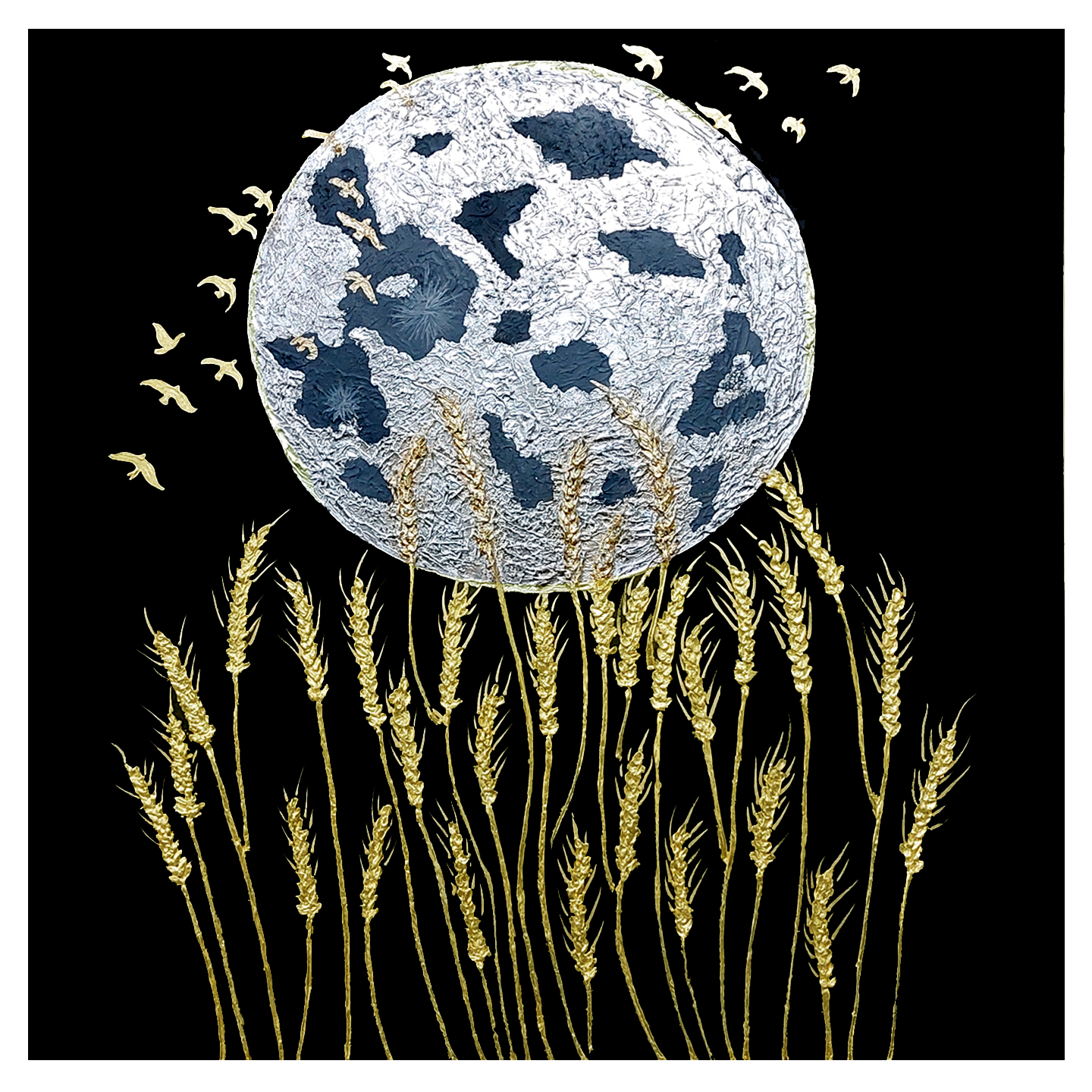 تابلو نقاشی برجسته مدل تلالو گندم و ماه