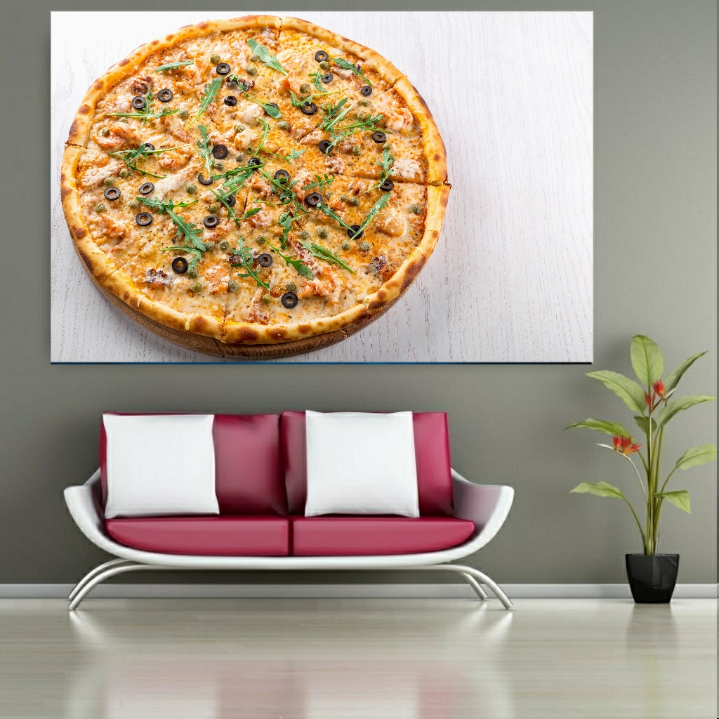 تابلو بوم طرح فست فود مدل پیتزا مرغ و قارچ کد SDB1515