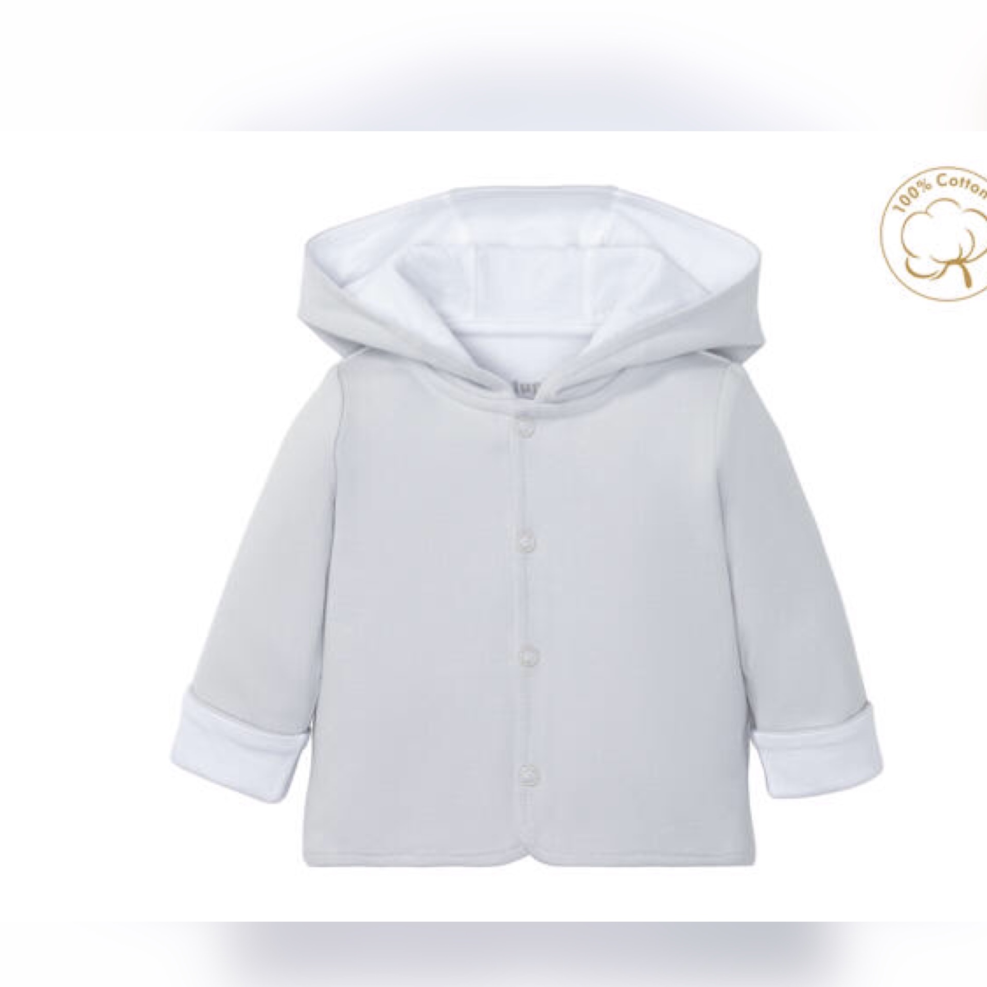 سویشرت کلاهدار دکمه داردخترانه و پسرانه نوزاد لوپیلو 6تا12 ماه سفید فیلی ژاکت بدلیل چاپ اضافه روی لباس دارای تخفیف بالا