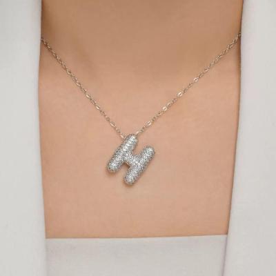 گردنبند حروف انگلیسی H بادکنکی نگین دار رنگ ثابت و ضد حساسیت رنگ نقره ای
