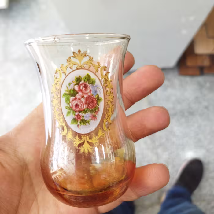 استکان گلجام رز عسلی کمر باریک(6عددی)