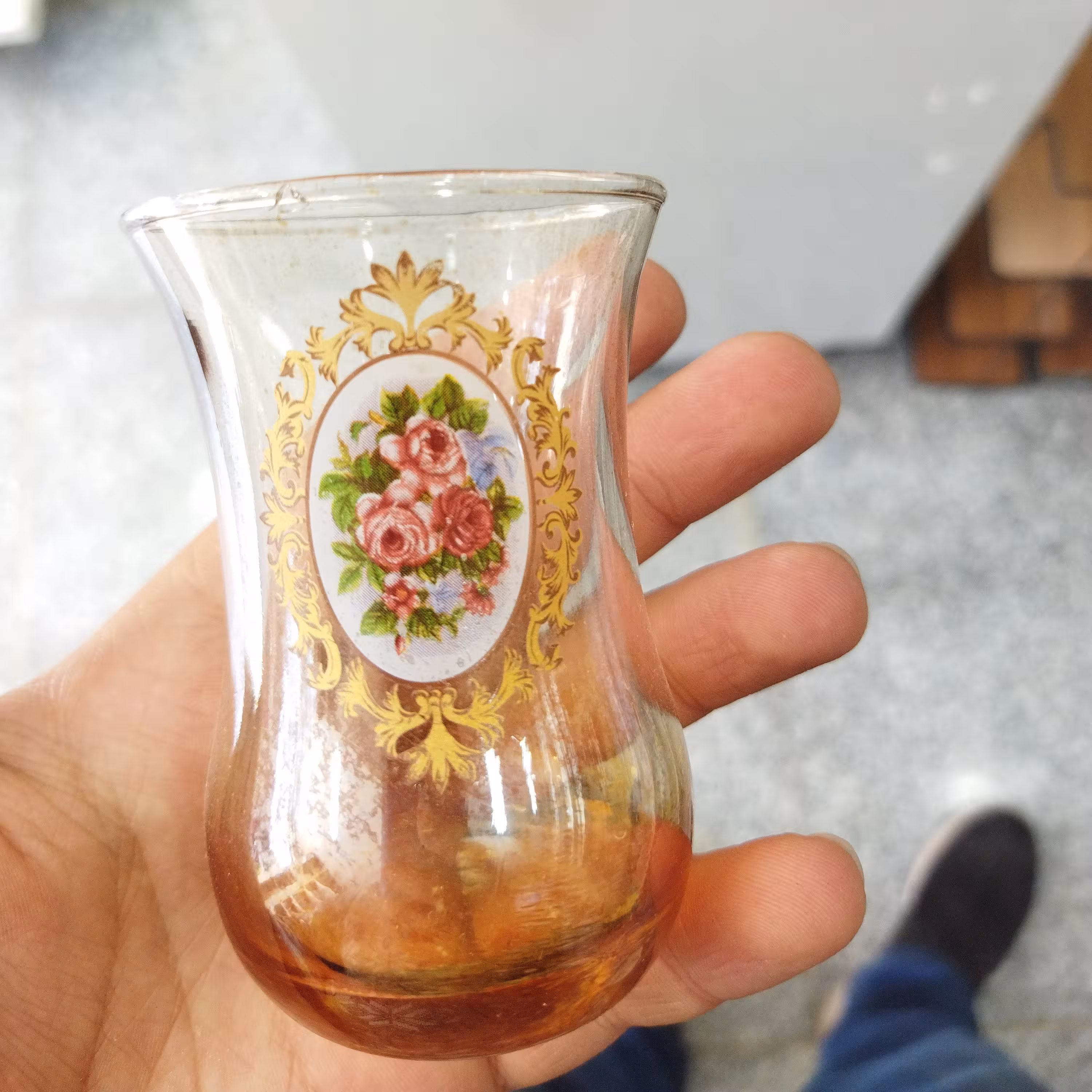 استکان گلجام رز عسلی کمر باریک(6عددی)