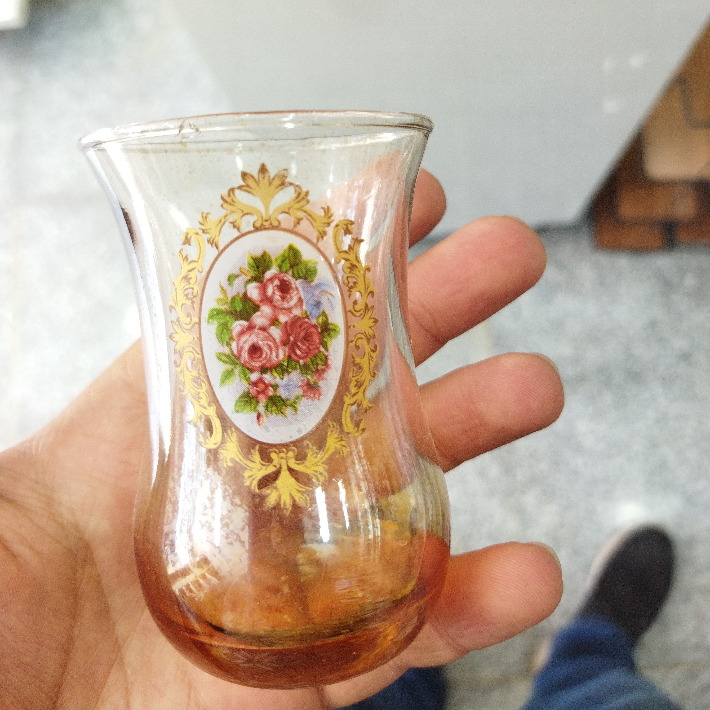 استکان گلجام رز عسلی کمر باریک(6عددی)