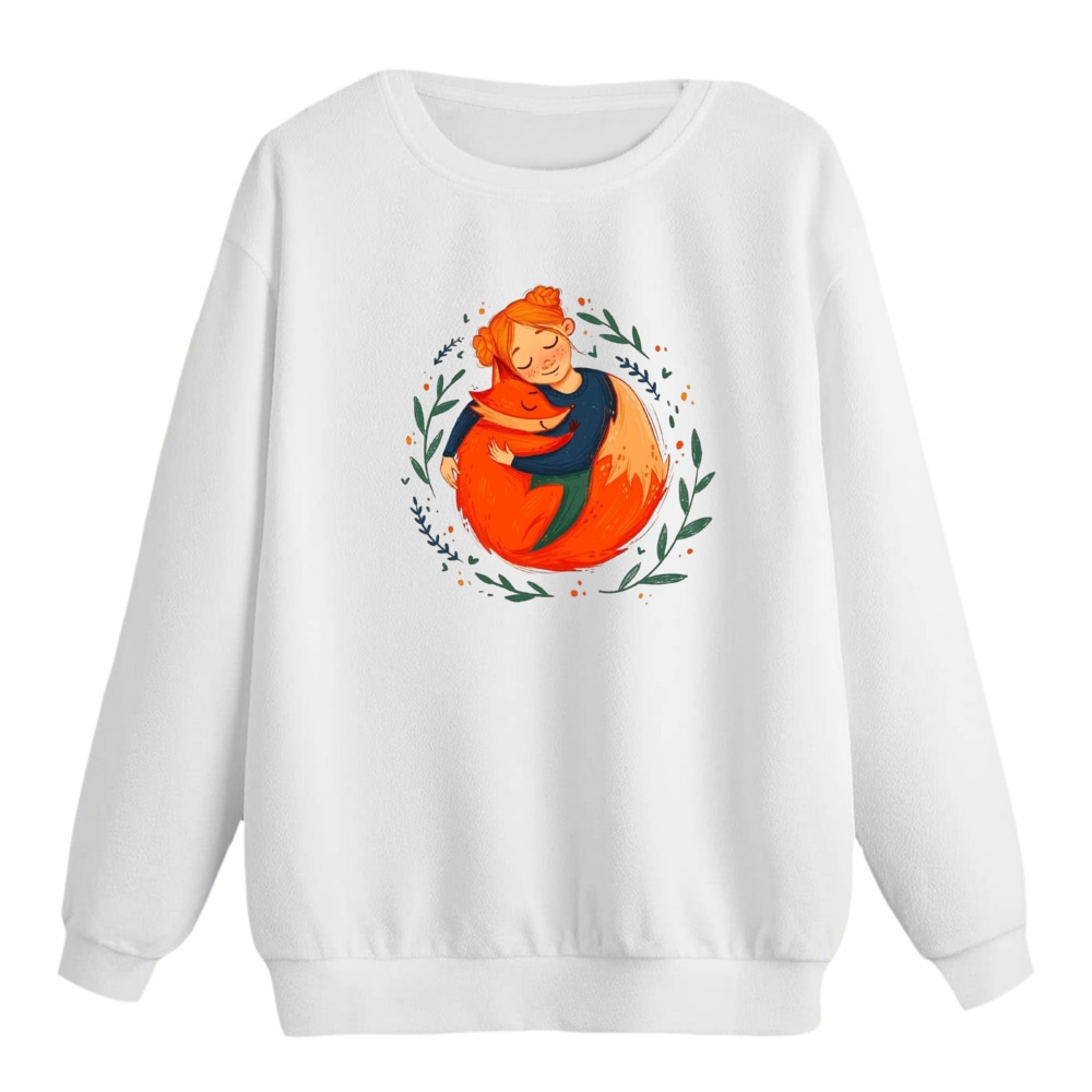 سویشرت زنانه مدل دخترک و روباه کد 2 رنگ سفید