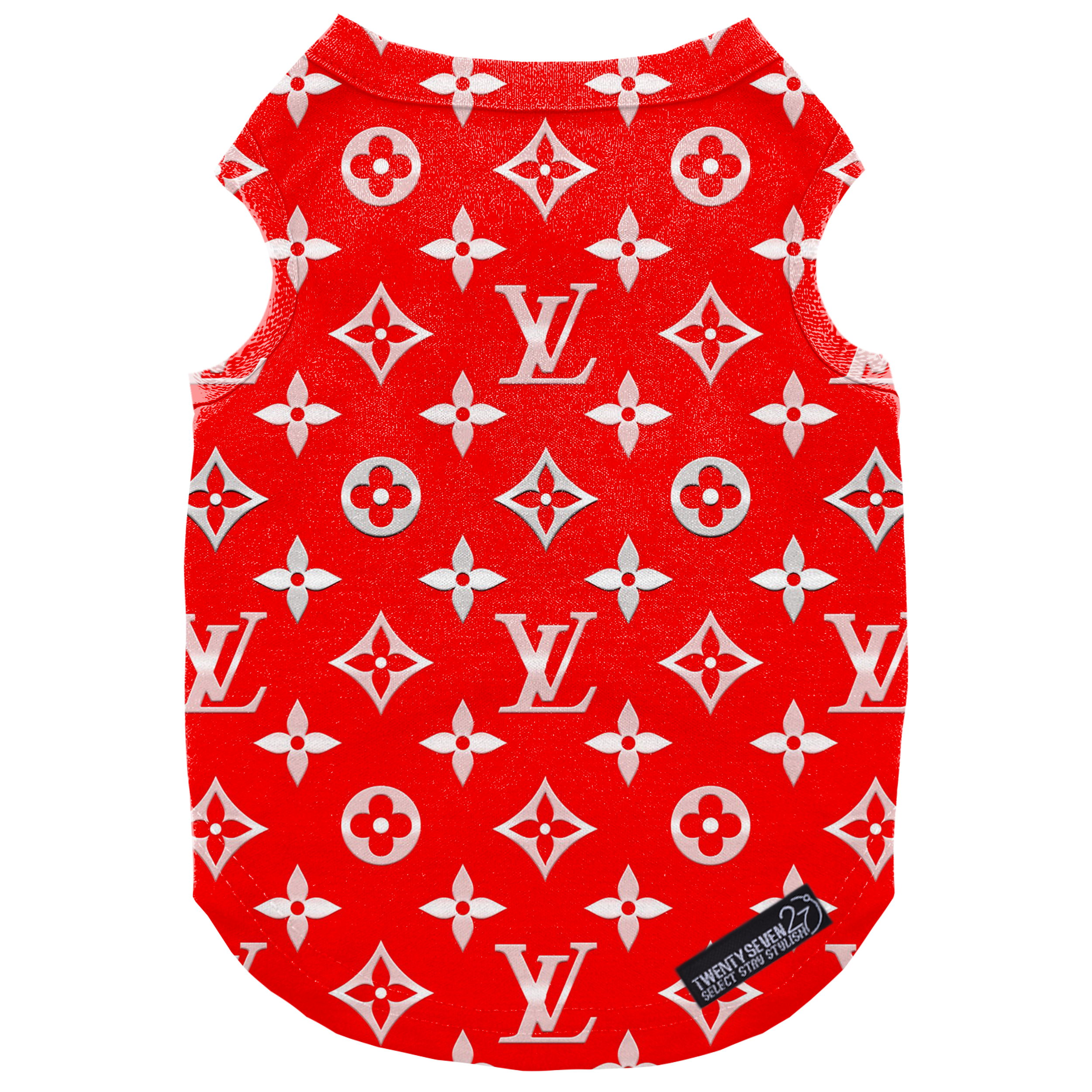 لباس سگ و گربه 27 طرح Louis Vuitton Background Red کد MH382 سایز S