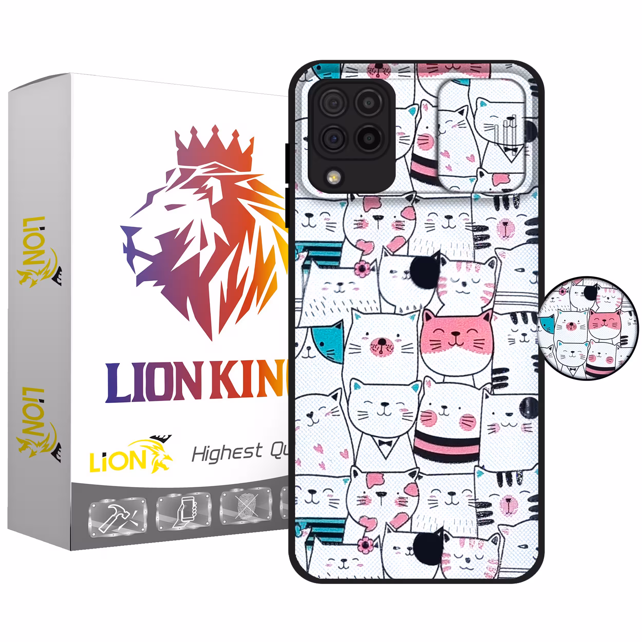 کاور لاین کینگ مدل Catpet J2 مناسب برای گوشی موبایل سامسونگ Galaxy A22 4G به همراه پایه نگهدارنده