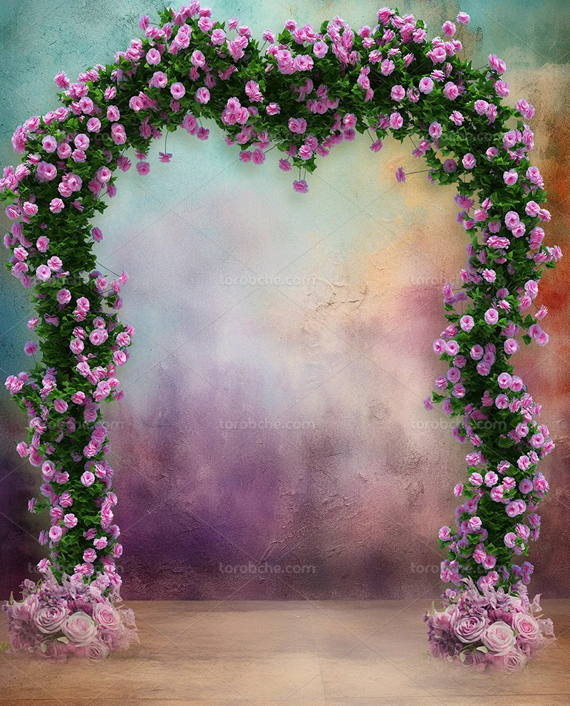 بک دراپ عکاسی با گل های بنفش و برگ | گرافیک با طعم تربچه