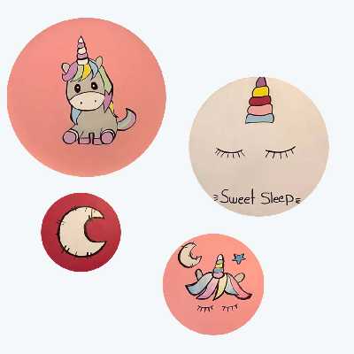 بشقاب دیوارکوب سفالی طرح اسب تک شاخ مجموعه 4عددی