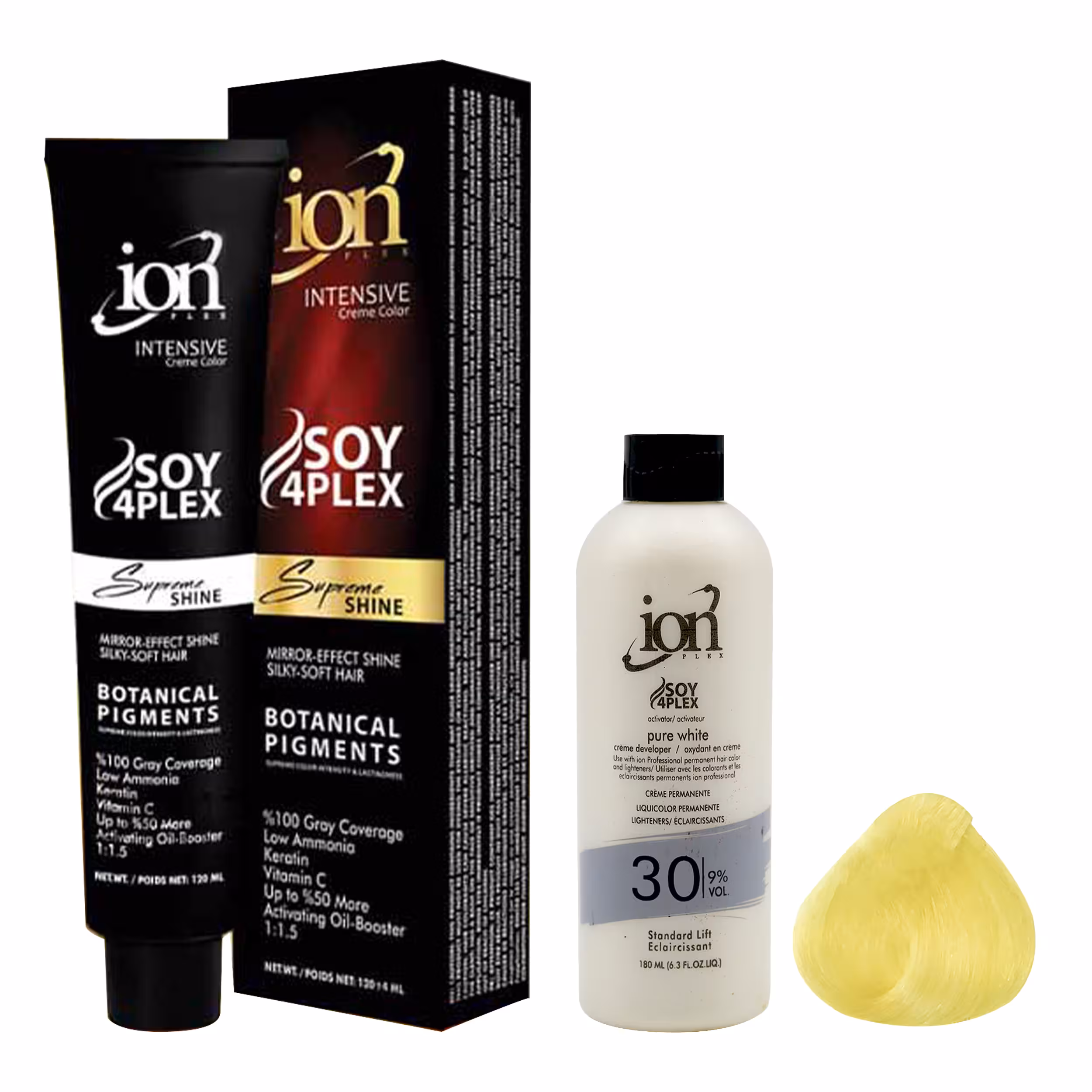 رنگ مو آیون شماره 11.8 حجم 120 میلی لیتر رنگ بلوند پلاتینه زیتونی روشن به همراه اکسیدان آیون مدل 30vol نه درصدی حجم 180 میلی لیتر