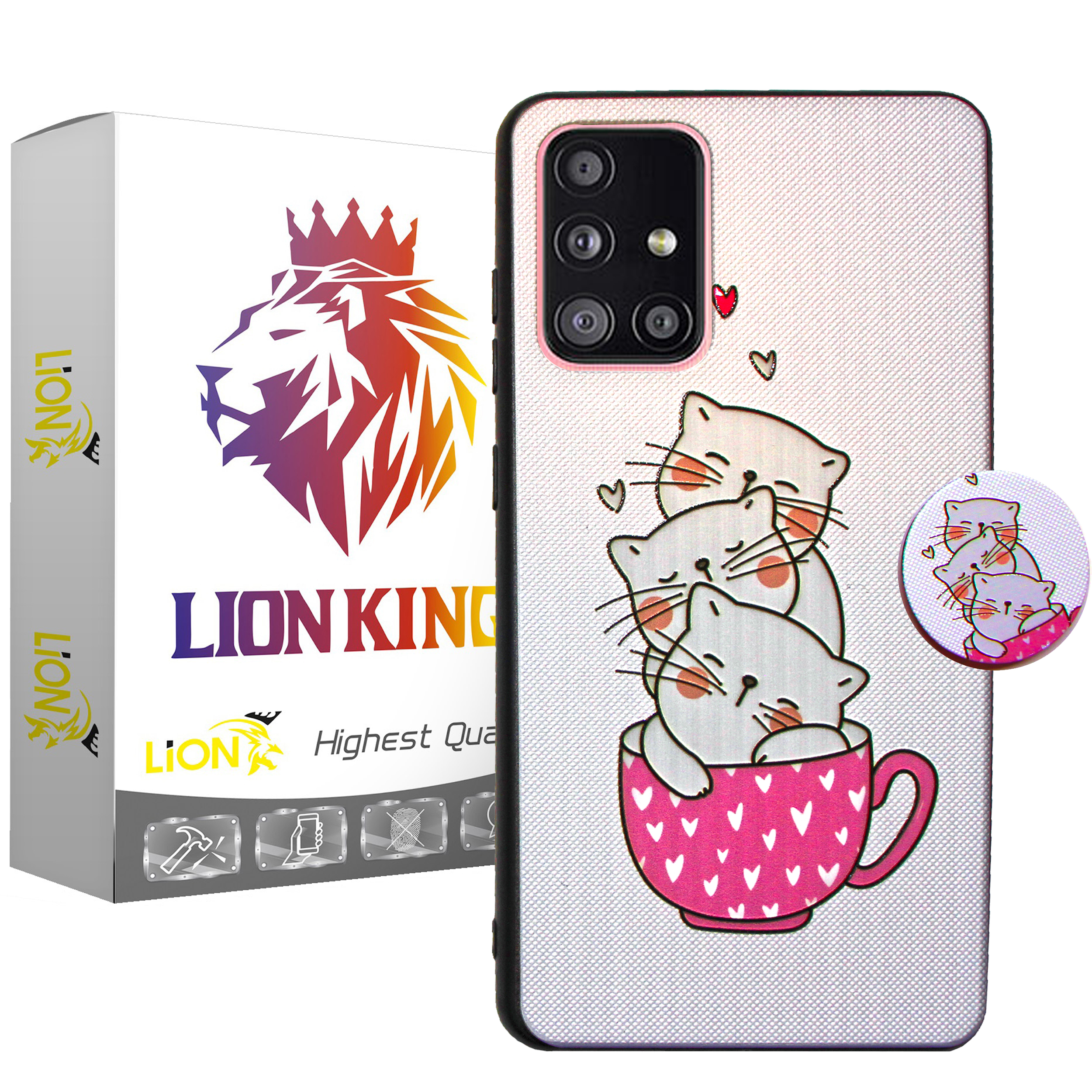 کاور لاین کینگ مدل livan cat مناسب برای گوشی موبایل سامسونگ Galaxy A52 به همراه پایه نگهدارنده