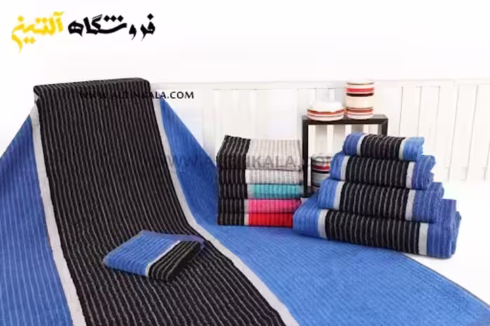 حوله حمامی برق لامع طرح موزیکال آبی سایز 100×165