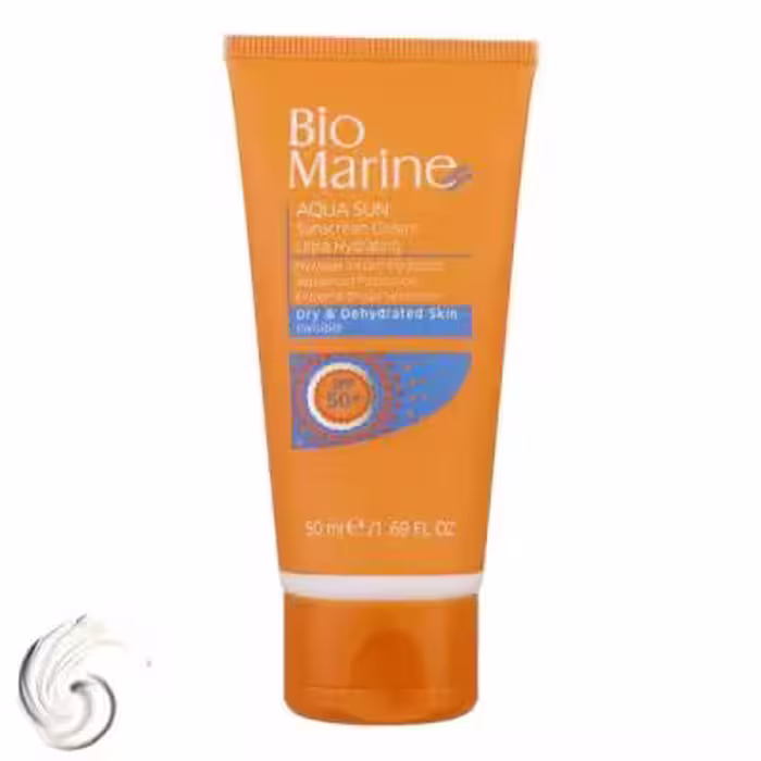 کرم ضد آفتاب بی‌رنگ بایومارین SPF50 مدل AQUA SUN، مناسب پوست‌های خشک، حجم 50 میلی‌لیتر
