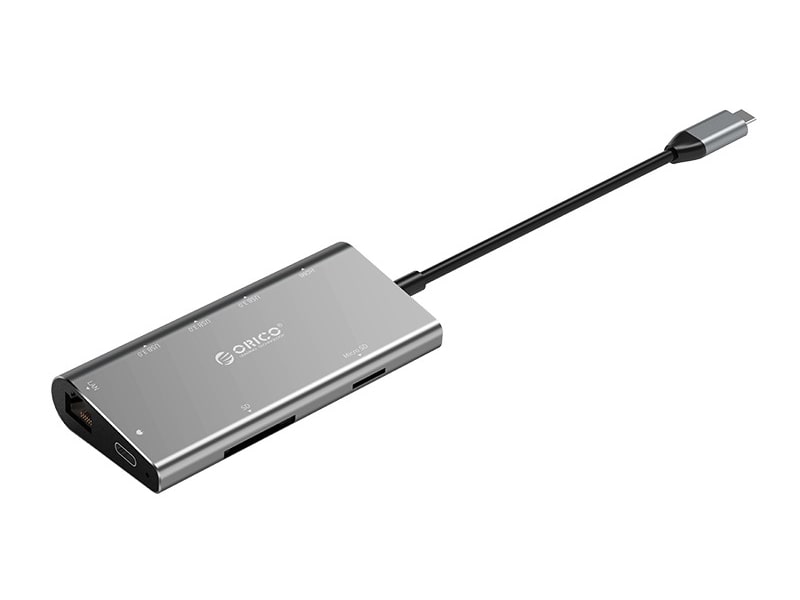 هاب Type-C آلومینیومی با خروجی شبکه ORICO CLH-W2 Type-C to HDMI/Type-C Charging/USB3.0/SD/TF/RJ45