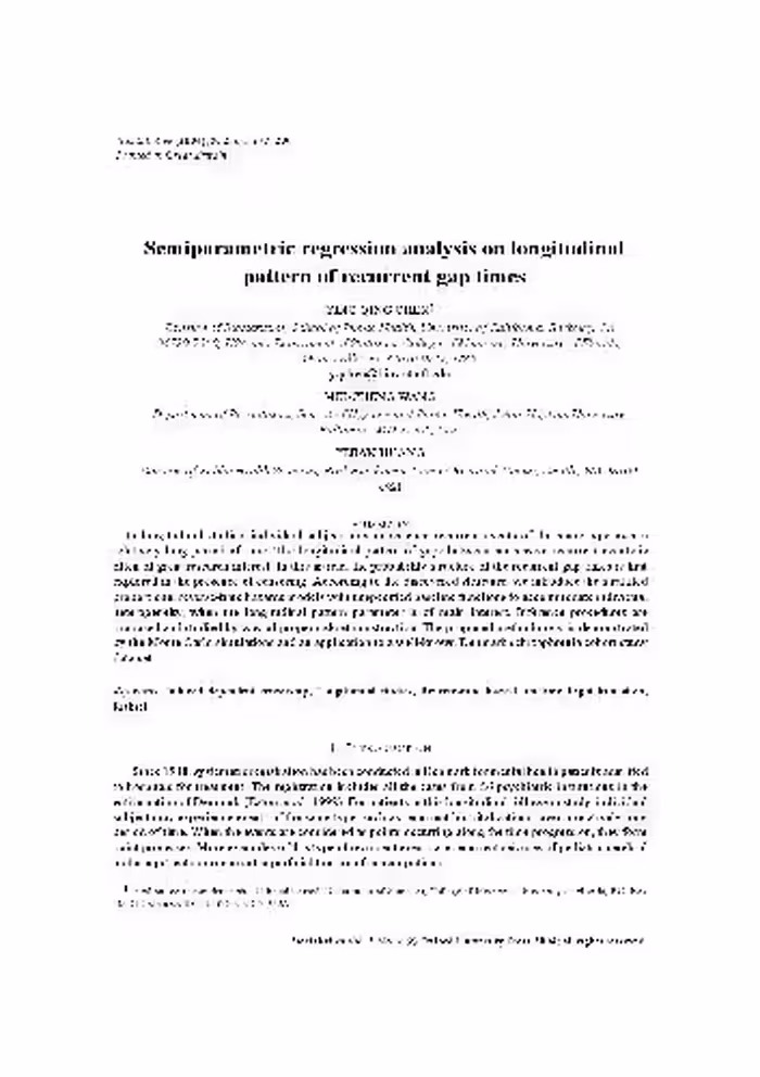 خرید و دانلود نسخه کامل کتاب Semiparametric regression analysis on longitudinal pattern of recurrent gap times (2004)(en)(14s)