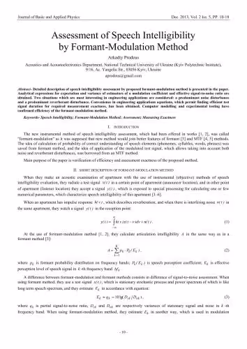 خرید و دانلود نسخه کامل کتاب Assessment of Speech Intelligibility by Formant-Modulation Method