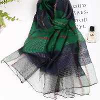 شال وارداتی نخی ویسکوز با دستک حریر شیشه ای و نوار های جذاب لمه ای