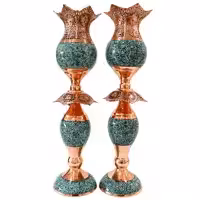 شمعدان فیروزه کوبی مدل لاله کد 55 بسته 2 عددی