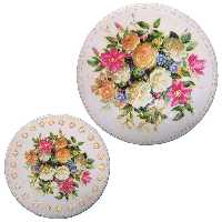 بشقاب دیوار کوب سفالی طرح بوته گل  کد KSD01 مجموعه دو عددی