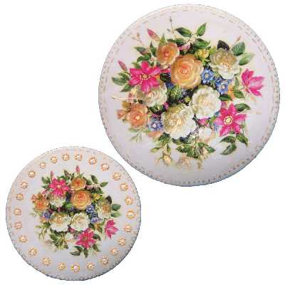 بشقاب دیوار کوب سفالی طرح بوته گل  کد KSD01 مجموعه دو عددی