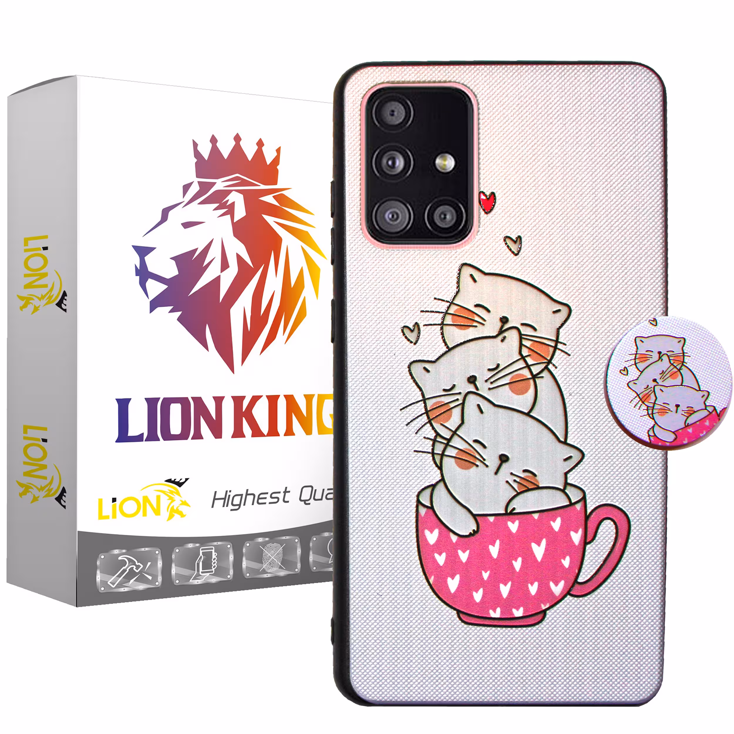 کاور لاین کینگ مدل livan cat مناسب برای گوشی موبایل سامسونگ Galaxy A32 به همراه پایه نگهدارنده