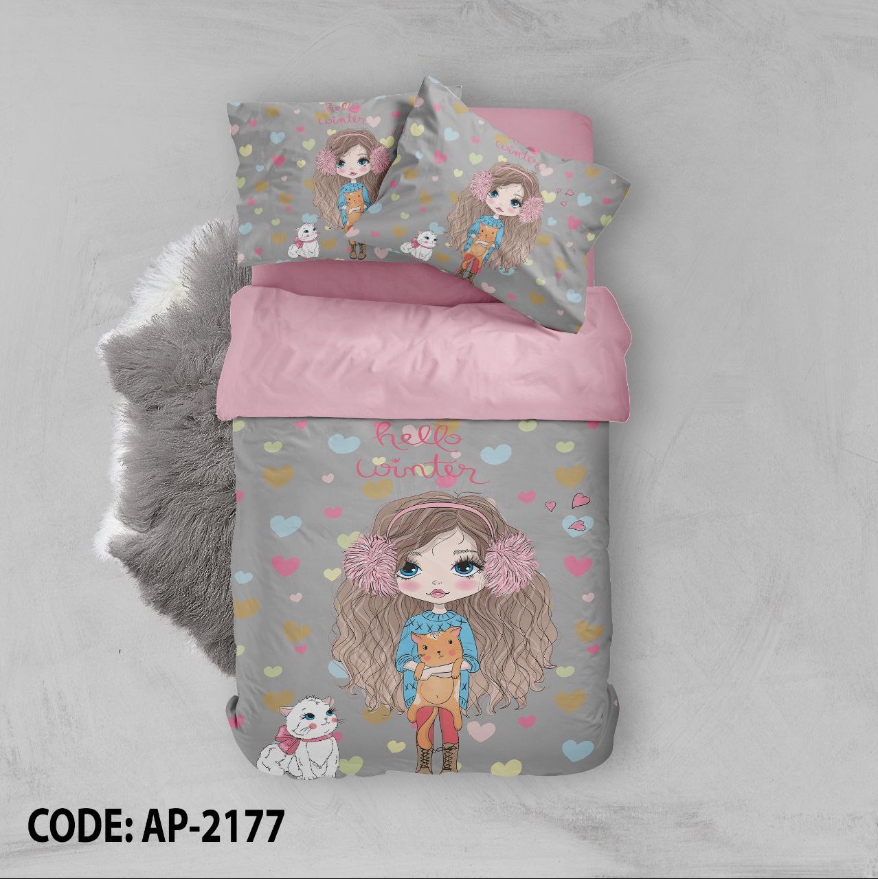 روتختی تکنفره طرح دختر و گربه ها با جنس نخ پنبه و کیفیت و دوخت درجه یک