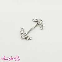 پیرسینگ سینه نقره ای نگیندار کد 891-1