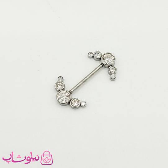 پیرسینگ سینه نقره ای نگیندار کد 891-1