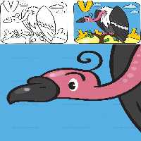 وکتور آموزش رنگ آمیزی کودک حرف V | گرافیک با طعم تربچه