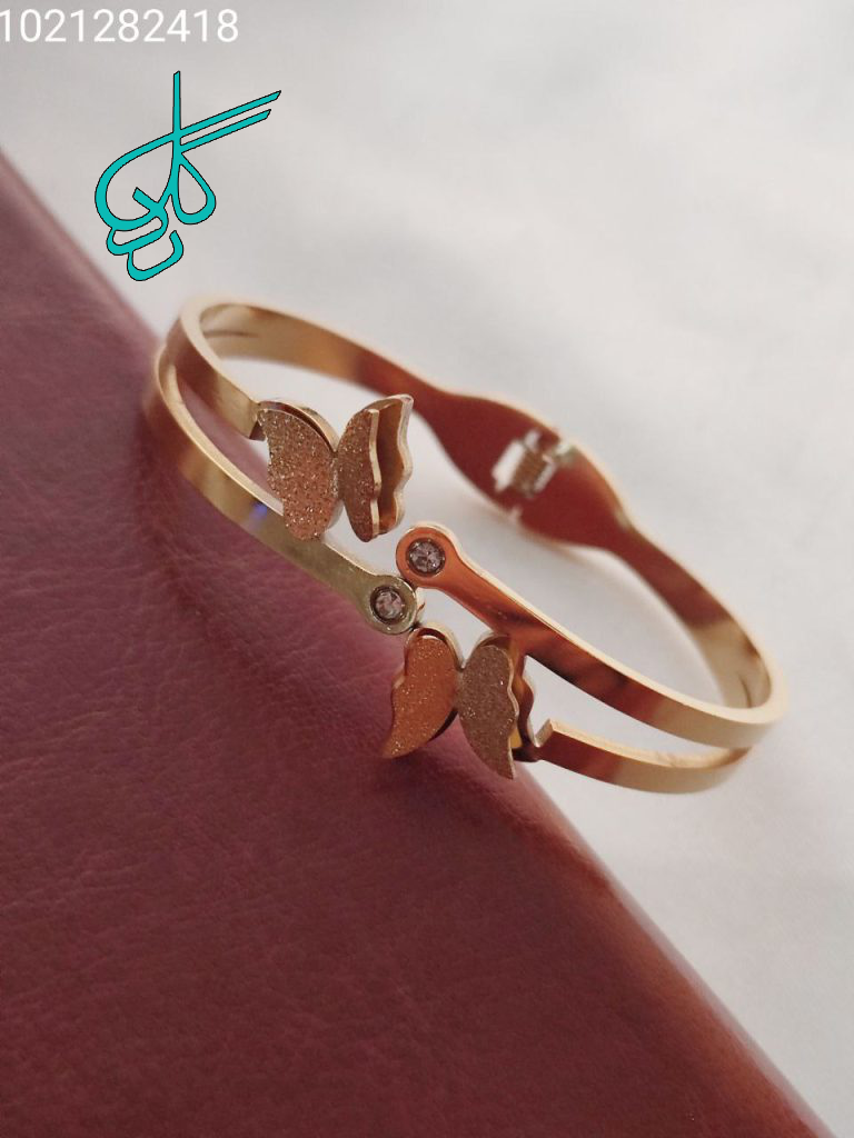 خرید تکدست استیل طلایی طرح پروانه رنگ ثابت ضد حساسیت کد 1215837 - ردگل